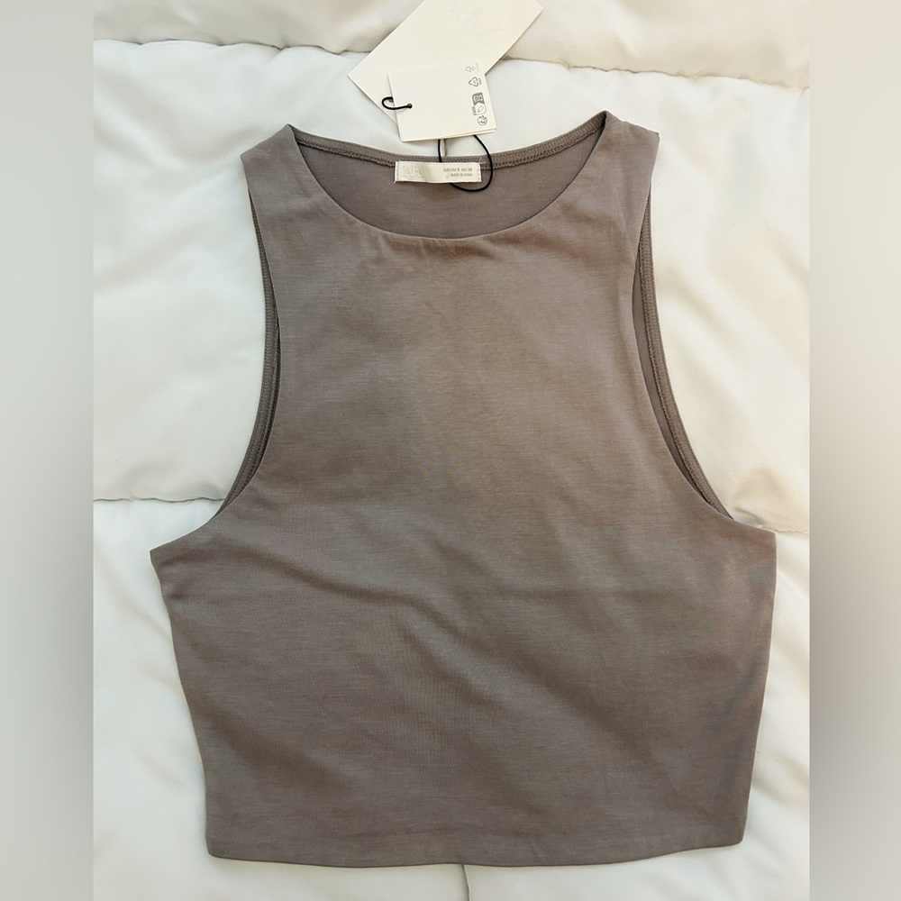 ZARA Sleeveless Taupe Crop Top